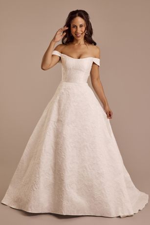 DB Studio Jacquard Off-the-Shoulder Ball Gown Wedding Dress